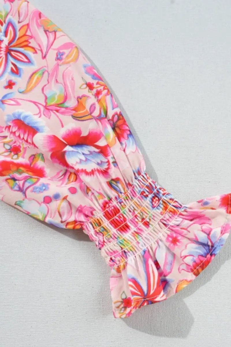 Printed Round Neck Flounce Sleeve Sweater - Love Salve